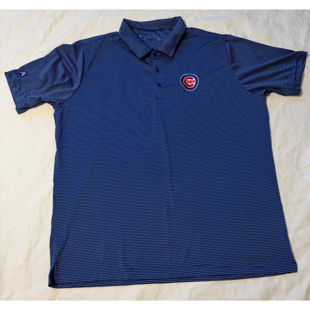 Chicago Cubs Antigua Polo Shirt Men XL Blue Striped MLB Embroidered Golf